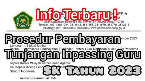 Prosedur Pembayaran Tunjangan Inpassing Guru Madrasah SK Terbit Tahun