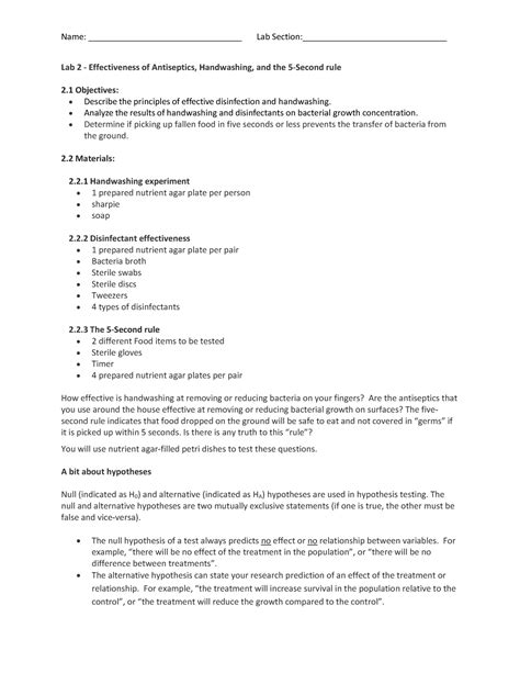 Lab 2 Effectiveness Of Antiseptics Handwashing And The 5 Second