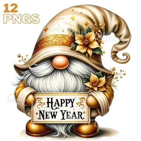 Happy New Year Gnomes Clipart Bundle, Happy New Year, Gnome Png ...