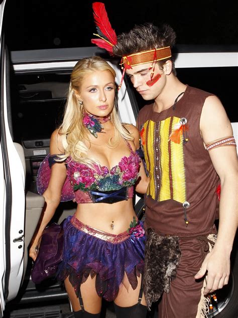 Paris Hilton Wearing A Belly Top Stockings At The Halloween Party In La