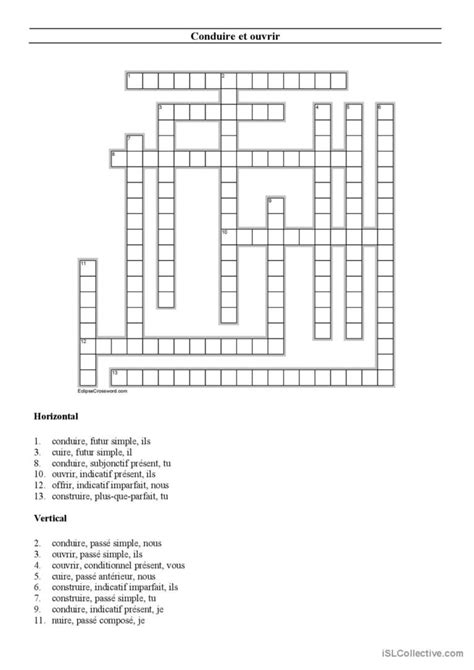 Conduire Et Ouvrir Mots Crois S Deutsch Daf Arbeitsbl Tter Pdf Doc