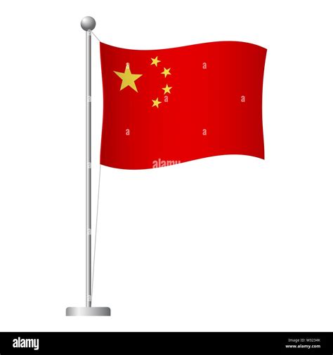 China flag on pole. Metal flagpole. National flag of China illustration ...