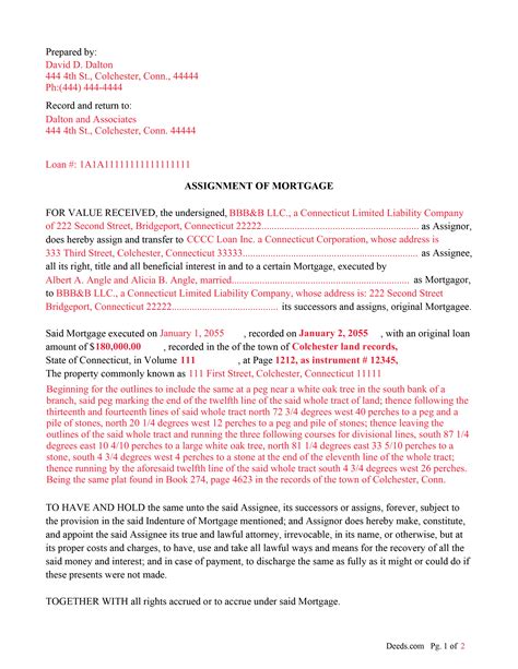 New London County Assignment Of Mortgage Form Connecticut Deeds