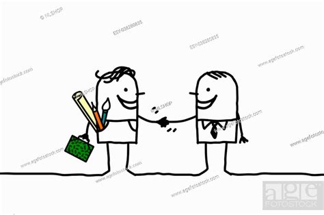 Hand Drawn Cartoon Characters Artist And Businessman Handshake Stock