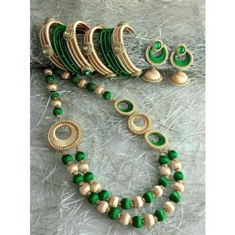 Green And Yellow Silk Thread Necklace Set At Rs 1000 Set In Gurgaon