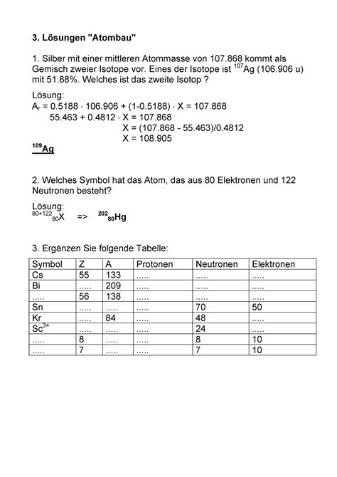 Uebung Atombau Loesung L Sungen Atombau Silber Mit Einer