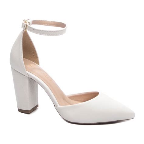 Scarpin Salto Grosso Confortavel - Sapato Scarpin Branco Confortavel Salto Grosso Bico Fino | Shopee Brasil