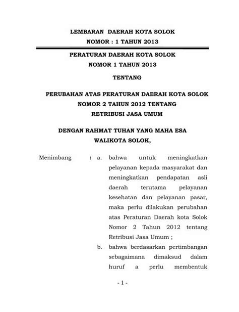 PDF LEMBARAN DAERAH KOTA SOLOK NOMOR 1 TAHUN 2013 Jdih Solokkota