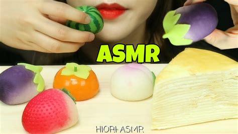 Asmr Fruit Shaped Rice Cake Wagashi And Crepe Eating Sound Mukbang Real Sound Eating Show Youtube