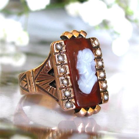 Victorian Hardstone Cameo Ring Antique Carnelian Se Gem