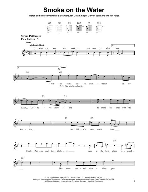 Smoke On The Water Sheet Music By Deep Purple Easy Guitar 22698