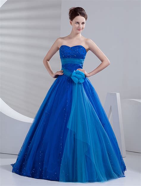 Royal Blue Net Floor Length Princess Prom Dress Centidoo