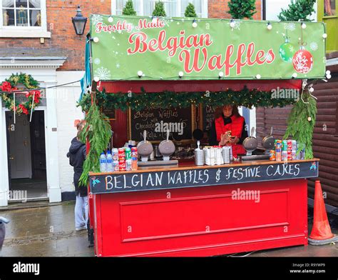 Belgium Waffle Stall At The Lincoln Christmas Market Lincolnshire Uk