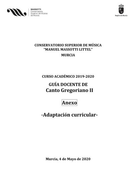 PDF GUÍA DOCENTE DE Canto Gregoriano II Anexo Adaptación A