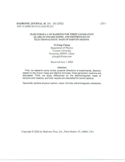 (PDF) Mass Formula of Hadrons for Three Generation Quark Standard Model, and Differences on ...