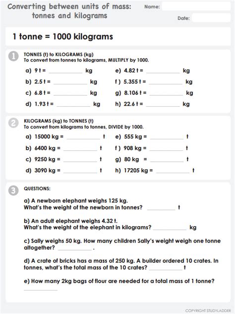 Converting Between Units Of Mass Kilograms And Tonnes Studyladder