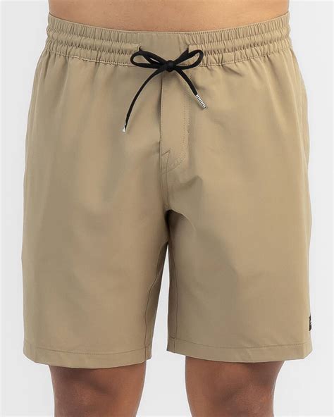 Shop Volcom Stones Hybrid 18 Elastic Waist Shorts In Khaki Fast Shipping And Easy Returns