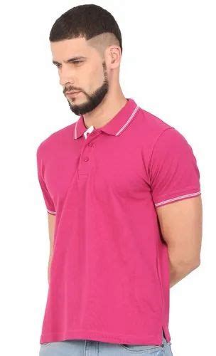 Magenta With White Tipping Ruffty Polo Half Sleeve Collar Neck T Shirts