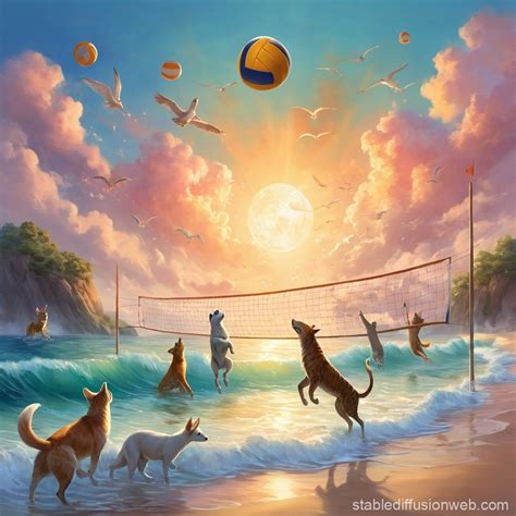 Animals Playing Volleyball In The Sea Stable Diffusion Online