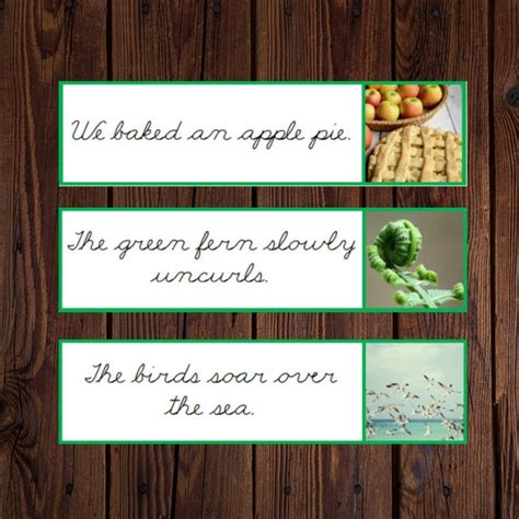 Printable Montessori Green Series Sentence Strips In Cursive Etsy