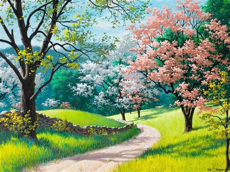 Spring Blossoms Painting 2K wallpaper download