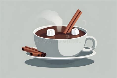 Cozy Mug Of Hot Chocolate With Marshmallows And Cinnamon Sticks On A Neutral Background Stock