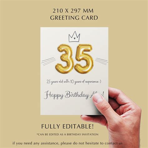 Printable 35th Birthday Greeting Card Editable Thirty-fifth - Etsy