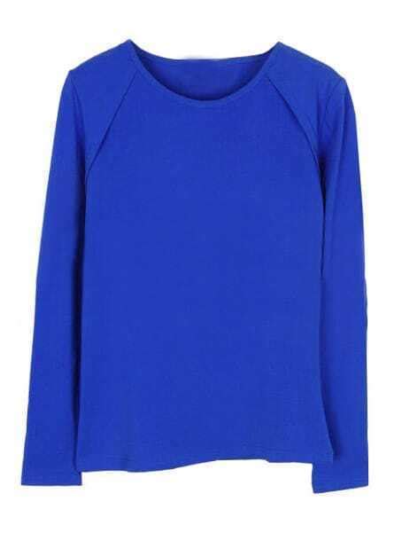 Blue Round Neck Split Long Sleeve T Shirt Shein Sheinside