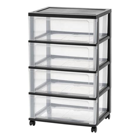 Iris 4 Compartment 4 Drawers Black Wheeled Plastic Drawer Cart In The