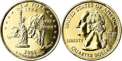 Coin United States New York Quarter 2001 Us Mint Denver Golden