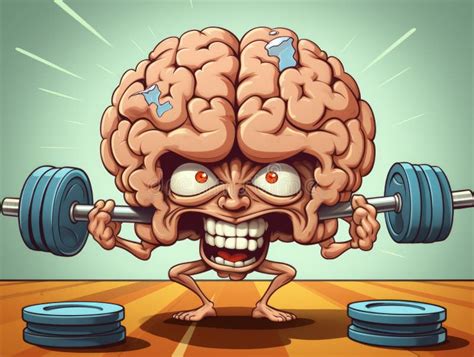 Cartoon Brain Lifting Barbell On Wooden Floor Generative Ai Stock