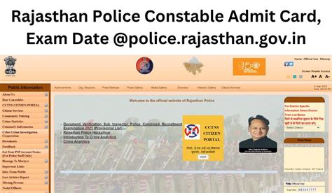 Rajasthan Police Constable Admit Card Exam Date Police Rajasthan