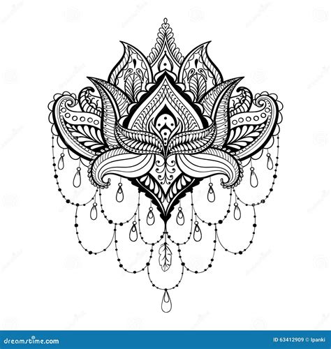 Vector Lotus Ornamental Tatuaje Zentangled étnico De La Alheña Modelo Ilustración Del Vector