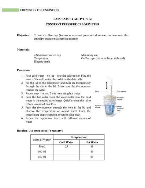 Lab 02 Calorimetry Lectures And Activities LABORATORY ACTIVITY 02