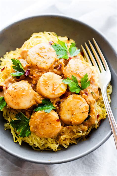 Spaghetti Squash Pasta With Scallops And Pumpkin Sauce Cotter Crunch