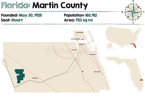 Map of Martin County in Florida Stock Vector - Illustration of states ...