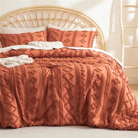 Bedsure Tufted Boho Comforter Set King Terracotta Boho Bedding Comforter Set 3 Pieces