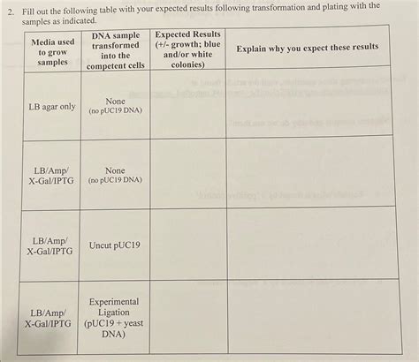 Solved Fill Out The Following Table With Your Expected Chegg