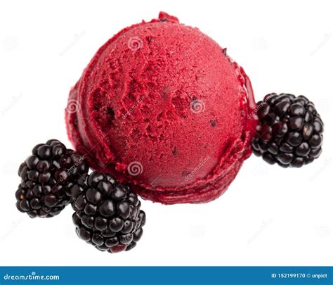 A Scoop Of Blackberry Ice Cream Isolated On White Background Stock