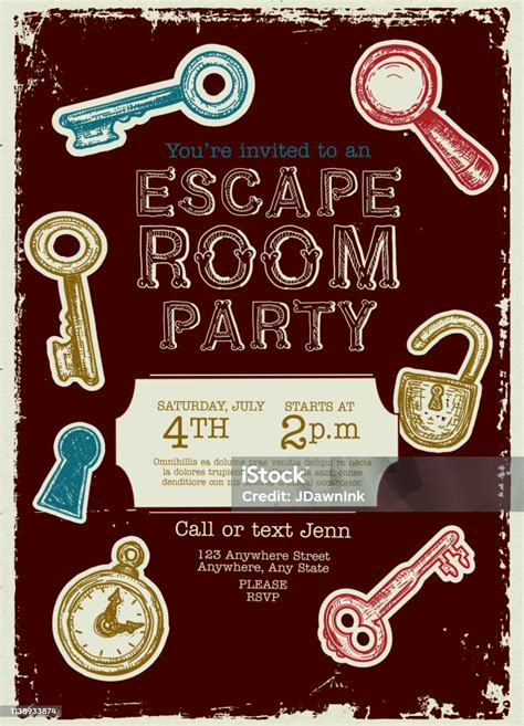 Escape Room Birthday Party Celebration Invitation Design Template Stock Illustration Download