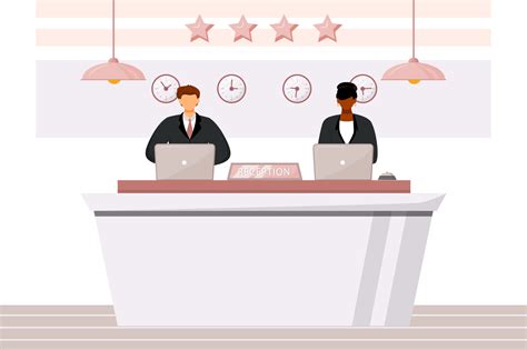 Receptionists At Front Desk Flat Color Vector Illustration