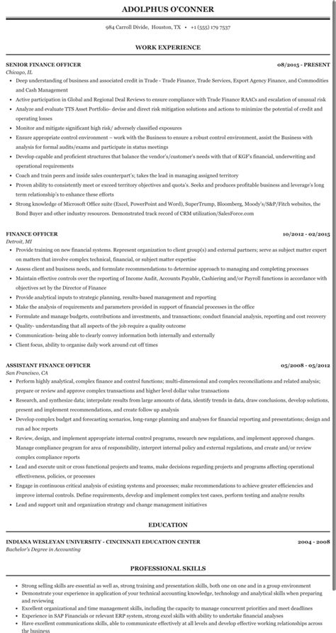 Finance Officer Resume Sample 2023