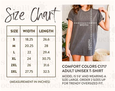 Comfort Colors Size Chart C Comfort Colors Mockup Size Etsy