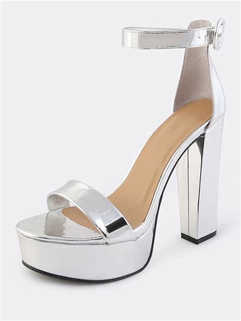 Ankle Strap Metallic Platform Heels Silver Shein Sheinside