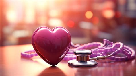 Purple Stethoscope With Red Heart Medical Care Concept Premium Ai