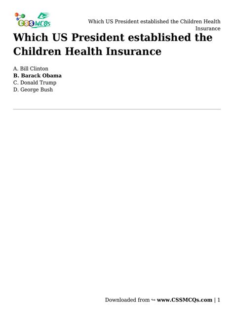 Which Us President Established The Children Health Insurance Pdf