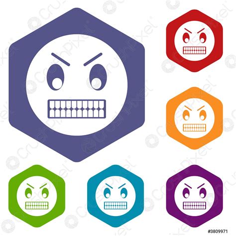 Angry Emoticon Icons Set Stock Vector Crushpixel