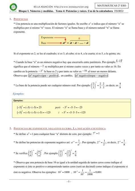 PDF Tema 4 Potencias y raíces Instituto de Enseñanza Bloque I