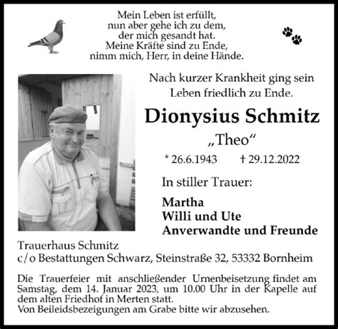 Traueranzeigen Von Dionysius Schmitz WirTrauern