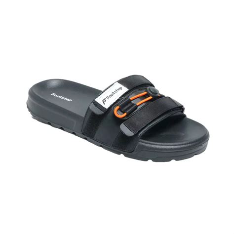 Jual Foot Step Footstep Footwear Sandal Pria Slide Foxi Black Orange